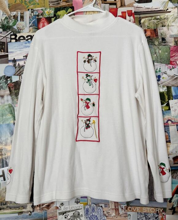 Vintage Tops - White Vintage Studio Joy Snowman Long Sleeve Tee XL